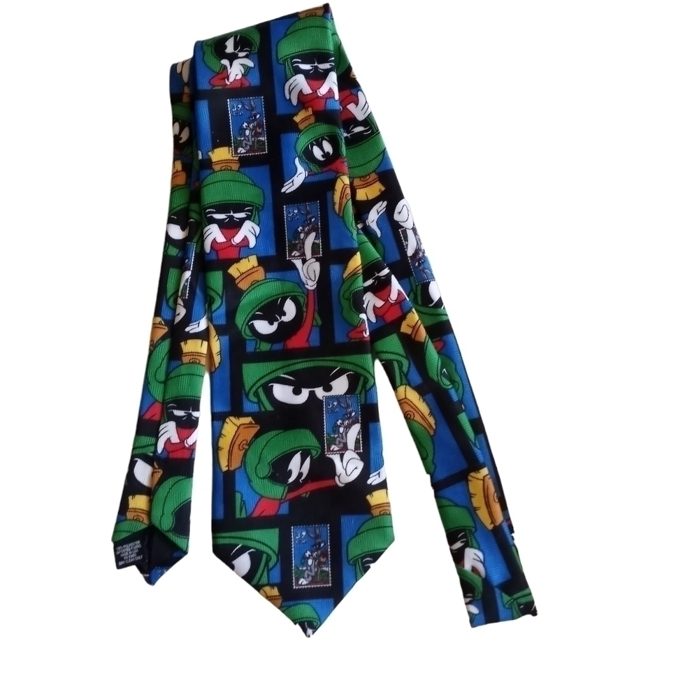 Vintage 90's Necktie Looney Tunes Stamp Collection Marvin the Martian Novelty